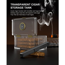 Load image into Gallery viewer, TISFA Acrylic Cigar Humidor with Humidifier and Hygrometer, Desktop Cigar Case Box That can Hold About 15-20 Cigars