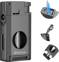 Load image into Gallery viewer, TISFA Torch Lighter with Cigar Cutter V Cut, Cigar Punch, Double Jet Flame Cigar Lighter, Refillable Butane Lighter, Cool Windproof Lighter for Smoking