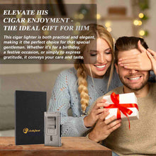 Load image into Gallery viewer, LIHTUN 3 Jet Flame Torch Lighter with Slide Cigar V Cutter, Cigar Holder, Cigar Draw Enhancer, Cigar Punch, Refillable Butane Lighter, Smoking Gift for Men