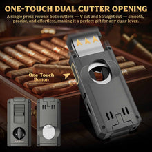 Load image into Gallery viewer, LIHTUN 5-in-1 Cigar Lighter, 2 Jet Flame Refillable Butane Torch Lighter, Manual Flame Adjustment Switch, Built-in Punch, Guillotine Cigar Cutter, V Cutter, 2 Cigar Stands