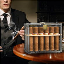 Load image into Gallery viewer, TISFA Acrylic Cigar Humidor with Humidifier and Hygrometer, Desktop Cigar Case Box with Spanish Cedar Cigar Tray That can Hold About 18-50 Cigars