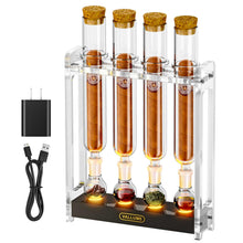 Load image into Gallery viewer, VALLUME Cigar Flavoring Tube Set with LED Light Base, 4 Glass Cigar Tubes & Glass Balls, Acrylic Display Stand, Cigar Humidor Gift Set for Flavor Aging