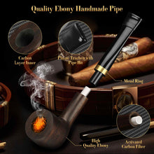 Load image into Gallery viewer, KEJIAR Pipe Set, Soft Flame Pipe Lighter with Stand Tamper Scraper Pick, Leather Pipe Bag for 2 Pipes, Handmade Wooden Pipe with 2 Filter Screen Balls,2 Pipe Bits,5 Pipe Cleaners