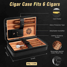 Load image into Gallery viewer, TISFA Travel Humidor, Leather Cigar Case with Cedar Wood Interior, All-in-One Cigar Lighter, V-Cut Cutter, Cigar Rest, Compact Travel Humidor with Built-in Humidifier