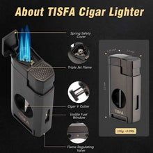 Load image into Gallery viewer, TISFA Travel Humidor, Leather Cigar Case with Cedar Wood Interior, All-in-One Cigar Lighter, V-Cut Cutter, Cigar Rest, Compact Travel Humidor with Built-in Humidifier