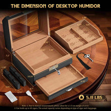 Load image into Gallery viewer, KEJIAR Cedar Wood Lined Humidor for 45-60 Cigars, Acrylic Top Cigar Box with Lock, Digital Hygrometer 2 Adjustable Humidifiers Drawer Cedar Tray Divider, Desktop Cigar Storage Case