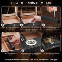 Load image into Gallery viewer, XIFEI Wooden Humidor, Glass Top Cigar Box with Digital Hygrometer, Humidifier and Divider, Desktop Cedar Wood Cigar Humidor Holds 20-30 Cigars